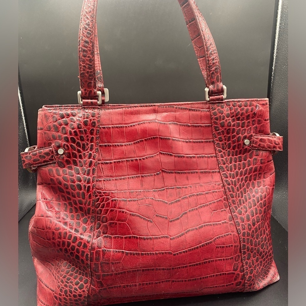 Ann Taylor Red Crocodile-Pattern Shoulder Bag- leather